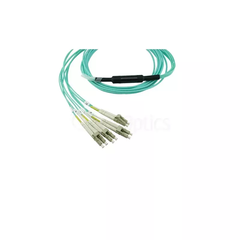 BlueOptics CBL-MPO12-4LC-OM3-10M-BO optiskās šķiedras savienojuma kabelis ar atzaru, MPO-4xLC daudzmodu OM3, 10 m, MPO/UPC, LC/UPC