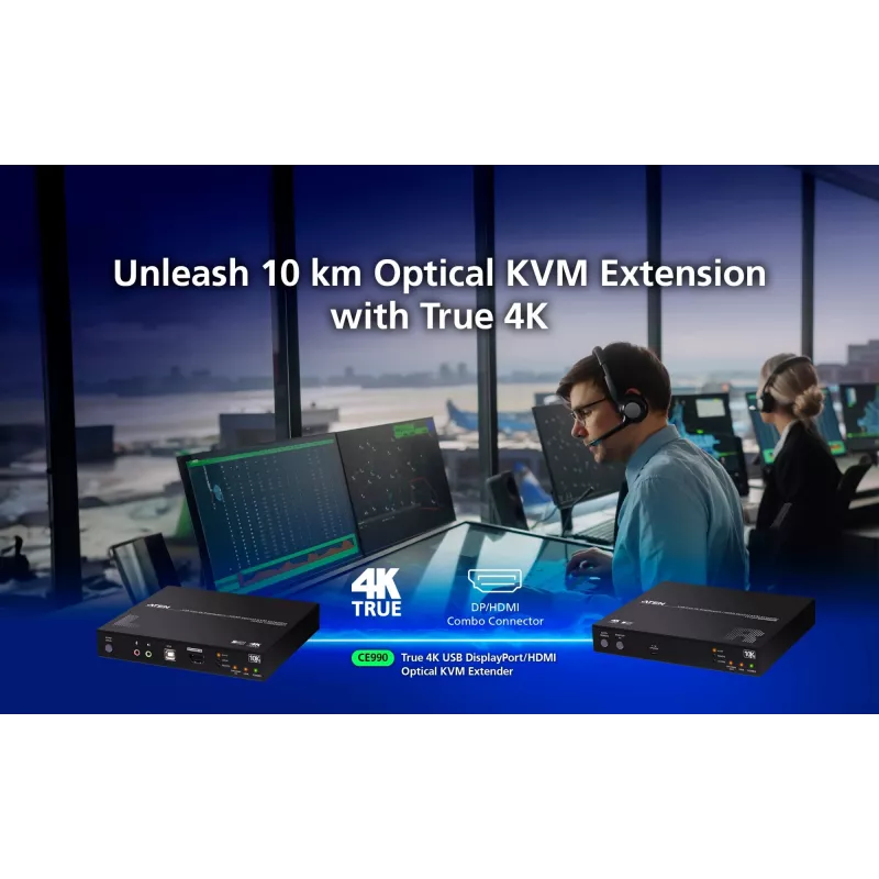ATEN True 4K DP/HDMI Optical KVM 10km, raidītājs un uztvērējs, vadu, 10000 m, 4096 x 2160 pikseļi, melns, metāls