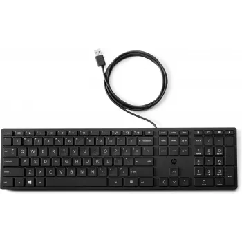 Tastatūra HP Wired Desktop 320K — pilna izmēra USB, membrānas, melna