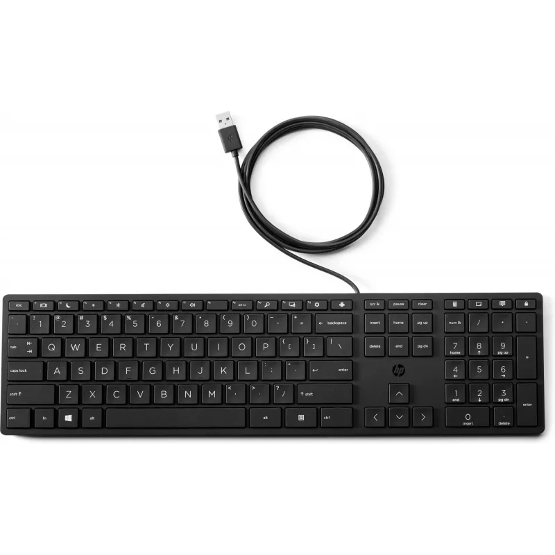 Tastatūra HP Wired Desktop 320K — pilna izmēra USB, membrānas, melna
