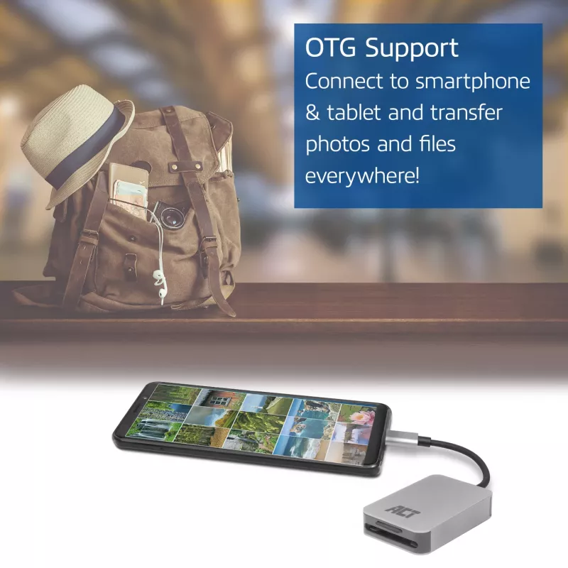 Karšu lasītājs ACT AC7056 USB 3.2 Gen 1 Type-C pelēks MicroSD SD