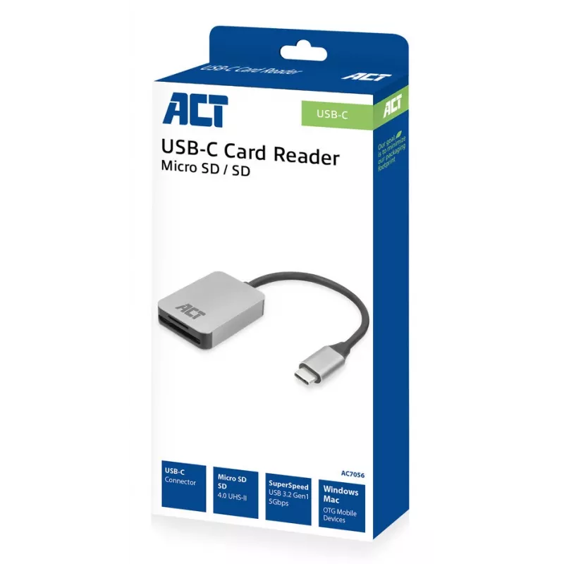 Karšu lasītājs ACT AC7056 USB 3.2 Gen 1 Type-C pelēks MicroSD SD