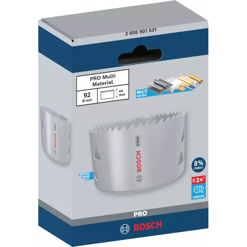 Caurumu zāģis Bosch PRO Multi Material 44/92 mm — viens gabals urbjam, drywall, metālam, plastmasai, skujkokam