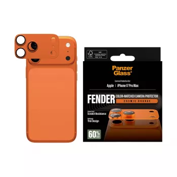 Kameras aizsargs PanzerGlass Fender iPhone 17 Pro Max, silikons, Cosmic oranža, izturīgs pret skrāpējumiem un triecieniem
