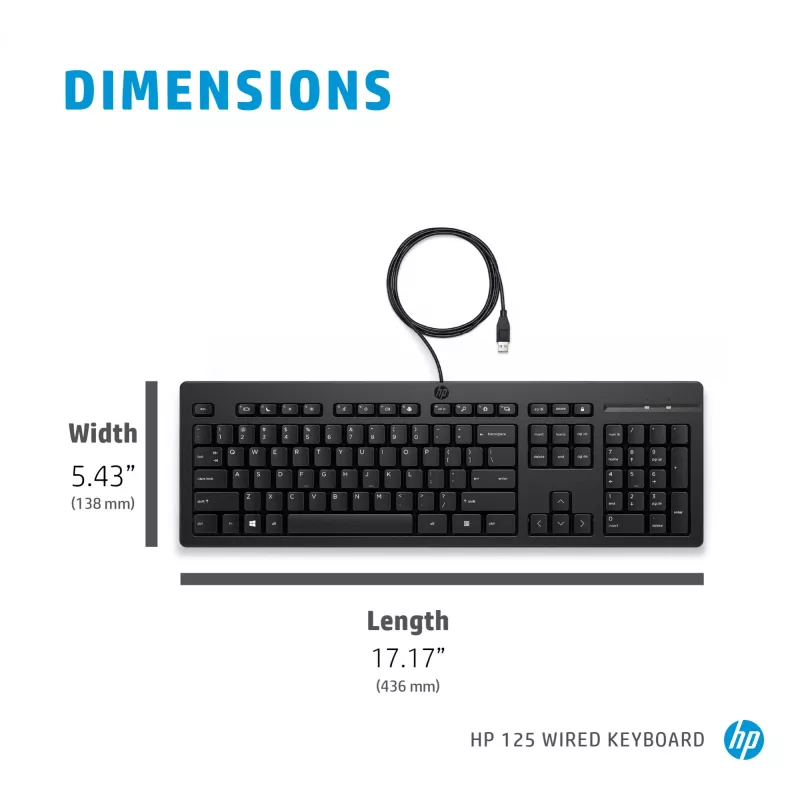 HP 125 vadu tastatūra, pilna izmēra USB, membrānas, QWERTY, melna