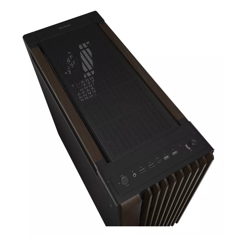 PC Case ASUS ProArt PA602 Wood Edition Midi Tower — Melns & Wood, atbalsta ATX/EATX, 2x200mm priekšā, 1x140mm aizmugurē