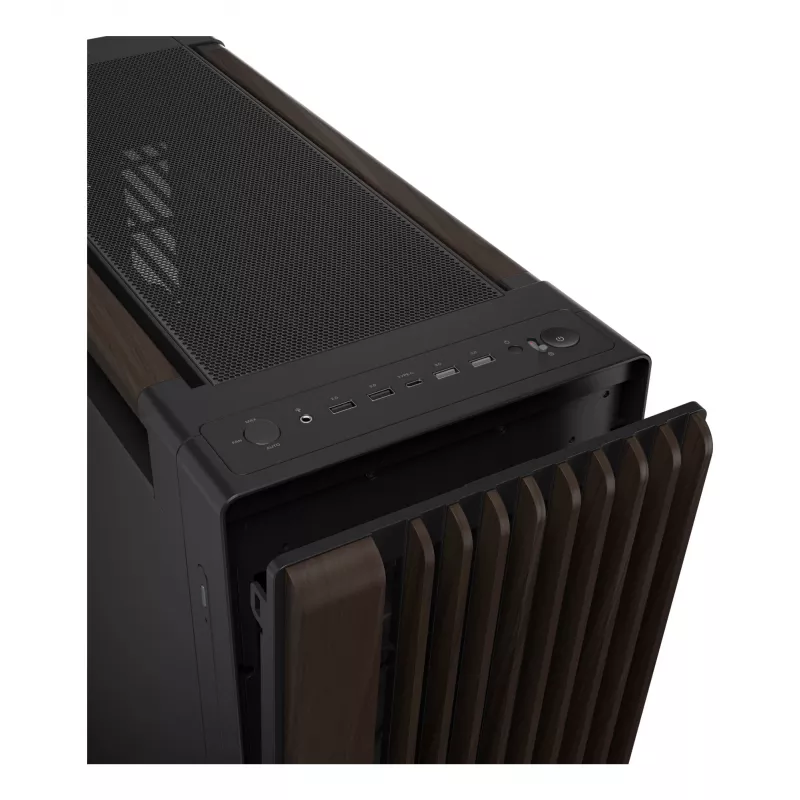 PC Case ASUS ProArt PA602 Wood Edition Midi Tower — Melns & Wood, atbalsta ATX/EATX, 2x200mm priekšā, 1x140mm aizmugurē