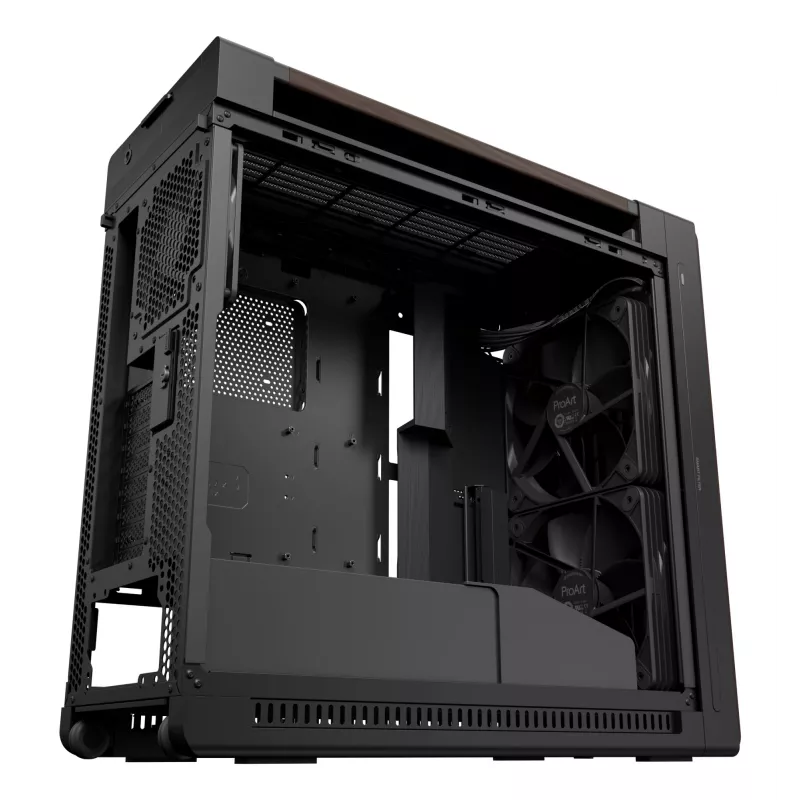 PC Case ASUS ProArt PA602 Wood Edition Midi Tower — Melns & Wood, atbalsta ATX/EATX, 2x200mm priekšā, 1x140mm aizmugurē