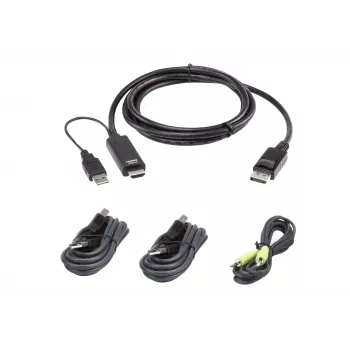KVM kabeļa komplekts ATEN 1,8 m USB universālais drošais KVM kabeļa komplekts — 1,8 m, USB tastatūra/pele, DisplayPort konsole, melns