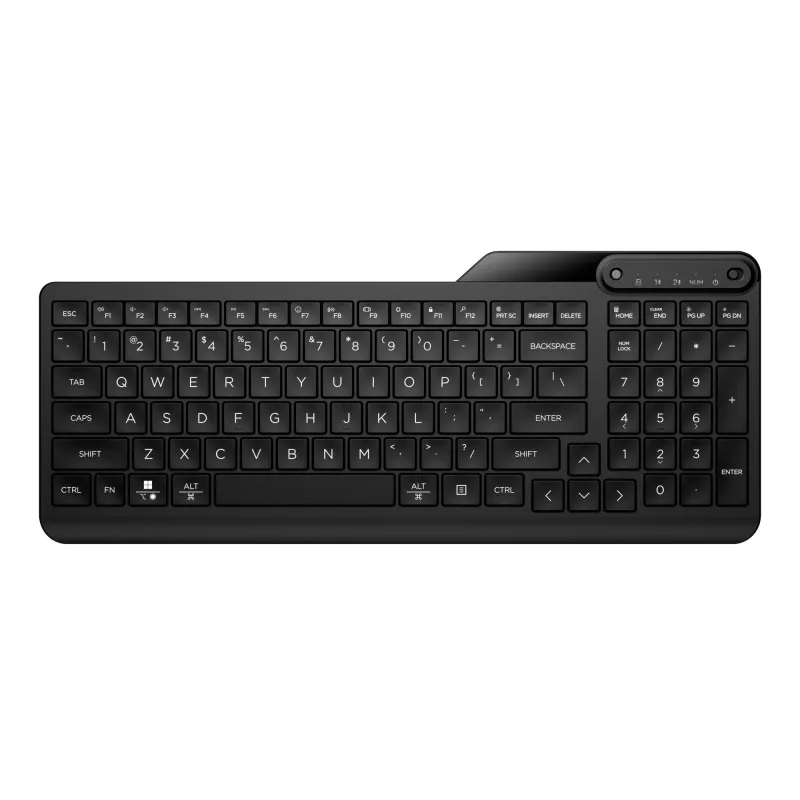 Bezvadu pilna izmēra tastatūra HP 475 — divu režīmu RF bezvadu un Bluetooth, membrānas, melna