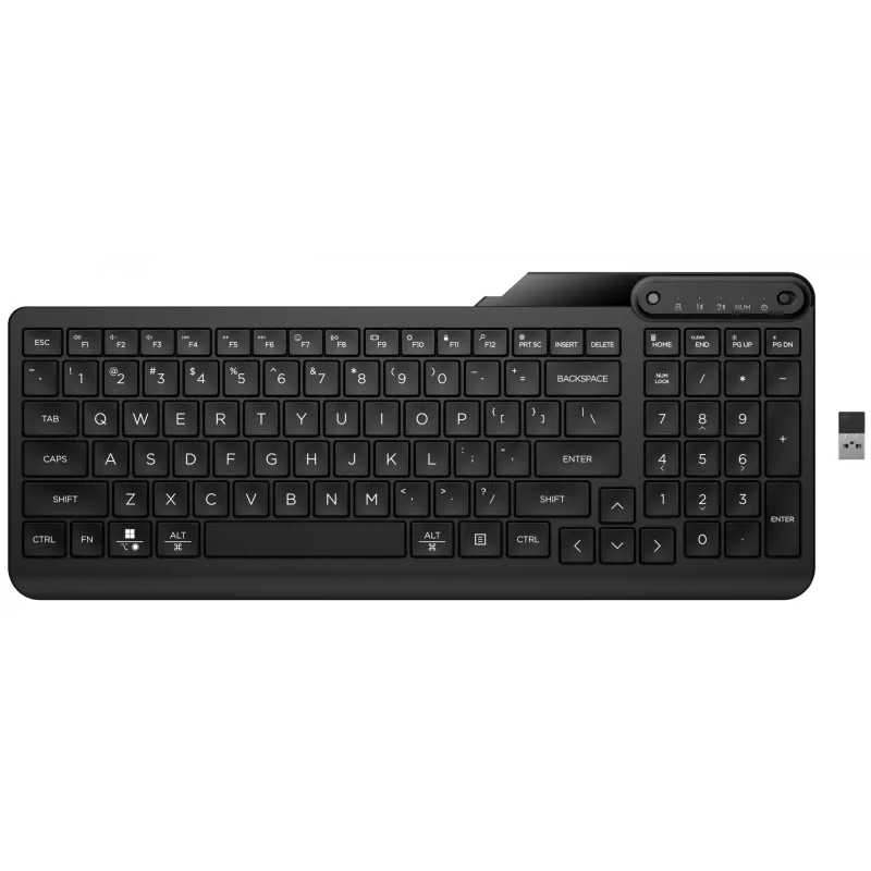 Bezvadu pilna izmēra tastatūra HP 475 — divu režīmu RF bezvadu un Bluetooth, membrānas, melna
