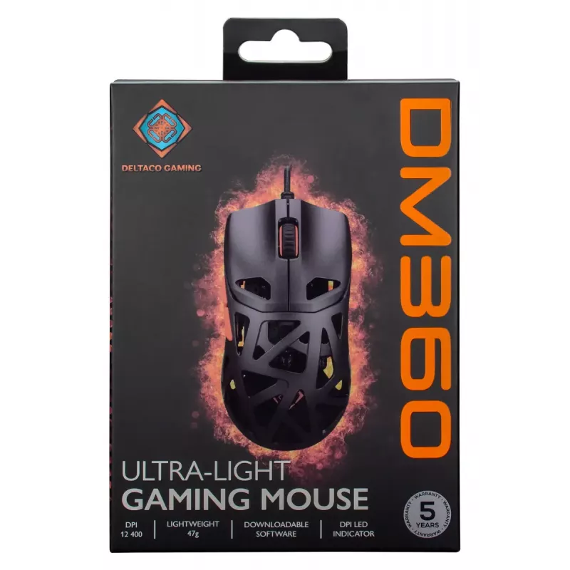 Spēļu pele DELTACO DM360 Ultra-Lightweight 47g, 12 400 DPI, 3327 sensors