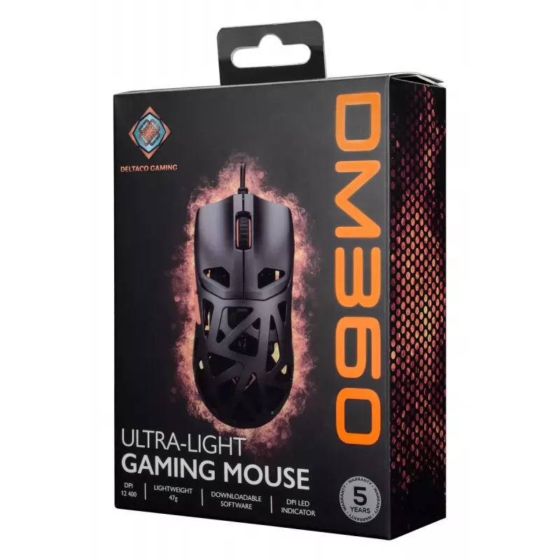 Spēļu pele DELTACO DM360 Ultra-Lightweight 47g, 12 400 DPI, 3327 sensors