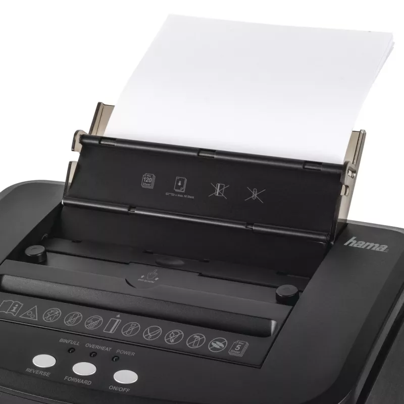 Hama Premium AutoM120 papīra smalcinātājs, mikro griezums, 60 dB, 22,5 cm, melns