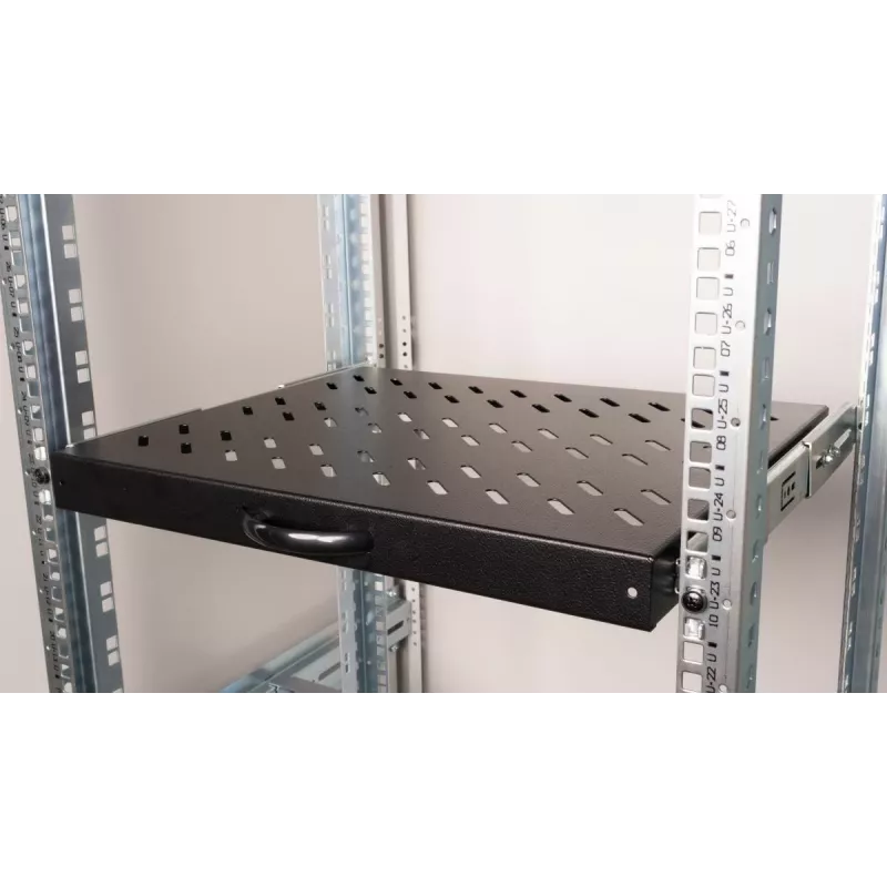 Equip bīdāmais plaukts 19 inch, 1U, 600MM, melns
