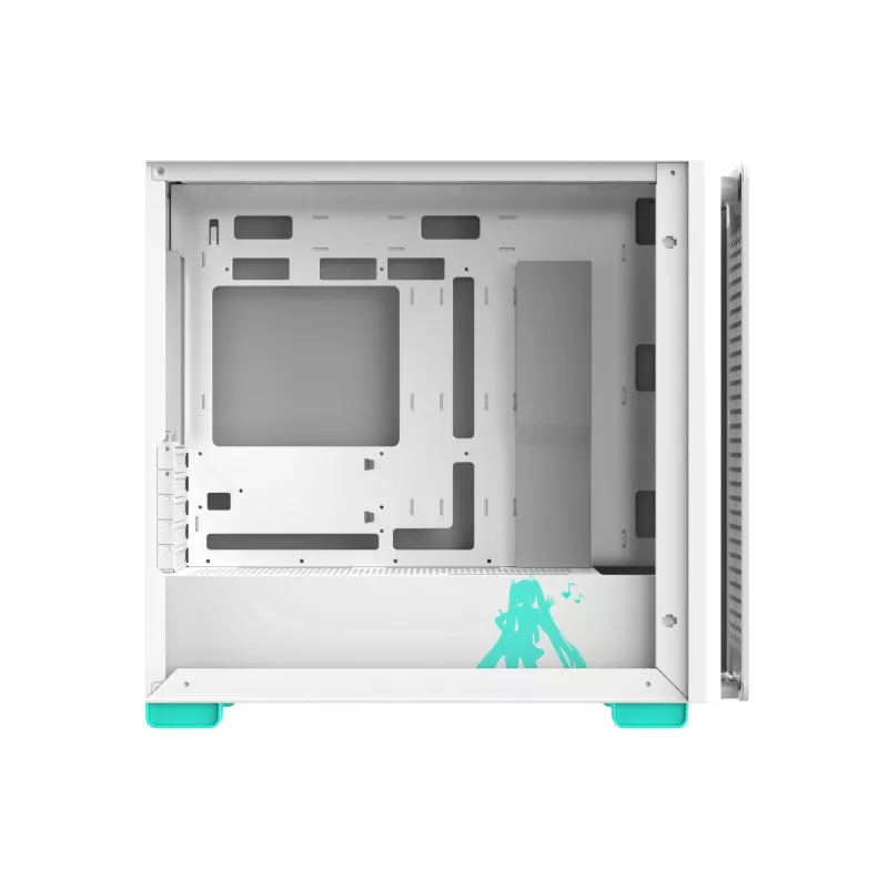 PC korpuss ASUS A23 Hatsune Miku Edition — micro ATX / Mini-ITX, atbalsta 120/140 mm ventilatorus, 2,5 collu un 3,5 collu diskus, tirkīzzils/balts