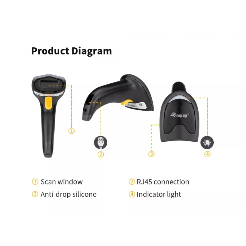 Equip USB 2D svītrkoda skeneris, ar statīvu