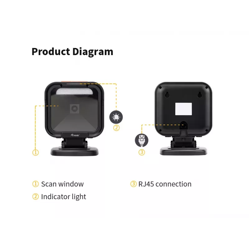 Fiksētais svītrkodu lasītājs Equip USB 2D visvirziena galda skeneris 1MP