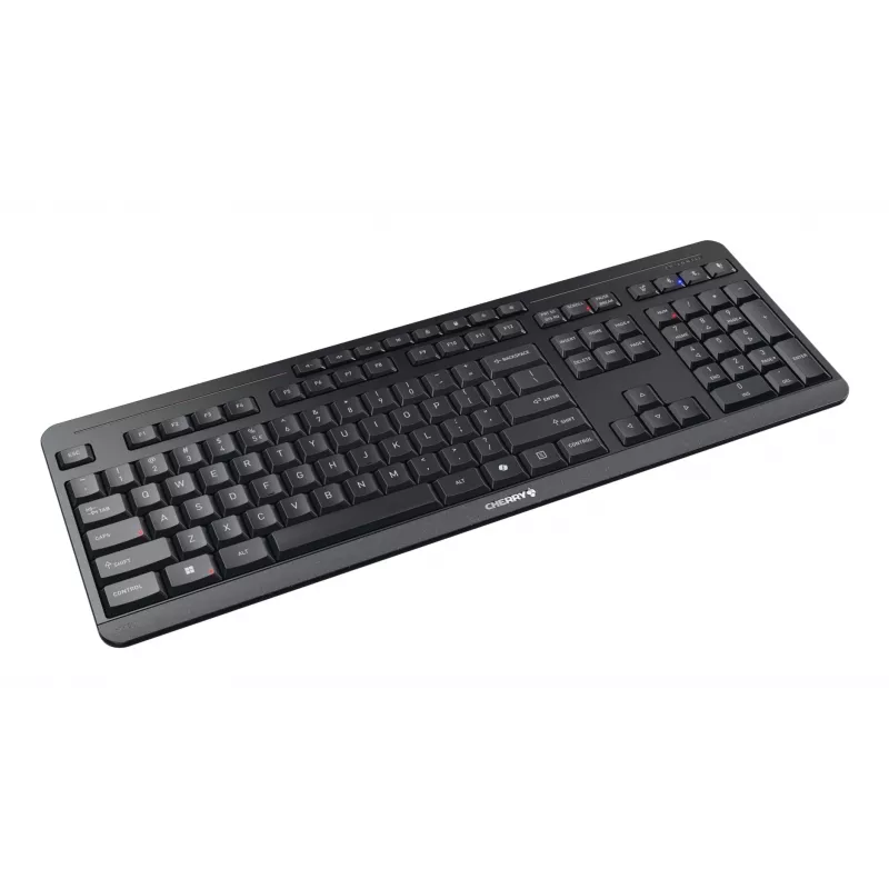 CHERRY Stream tastatūra Ultimate — pilna izmēra USB, RF bezvadu un Bluetooth tastatūra, QWERTY angļu valodā, LED fona apgaismojums, melna