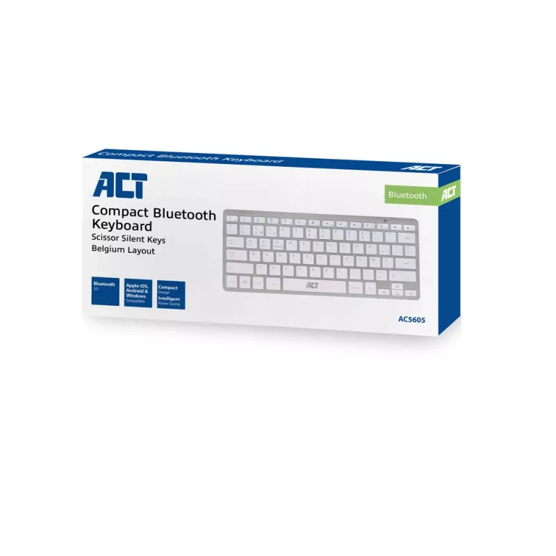 ACT Portable Bluetooth tastatūra Azerty/BE layout Wireless balta 75%