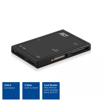 ACT USB 3.0 karšu lasītājs AC6370 CF MMC MS Duo MicroSD SDHC Melns