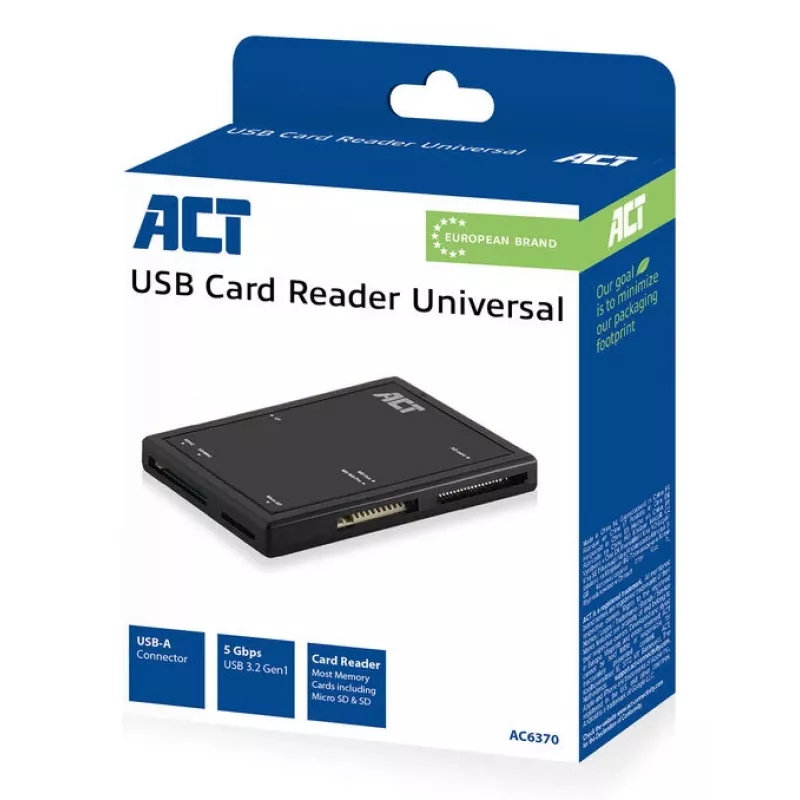 ACT USB 3.0 karšu lasītājs AC6370 CF MMC MS Duo MicroSD SDHC Melns