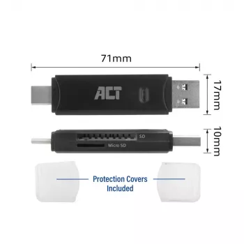 Karšu lasītājs ACT USB-C/USB-A 3.0 Melns