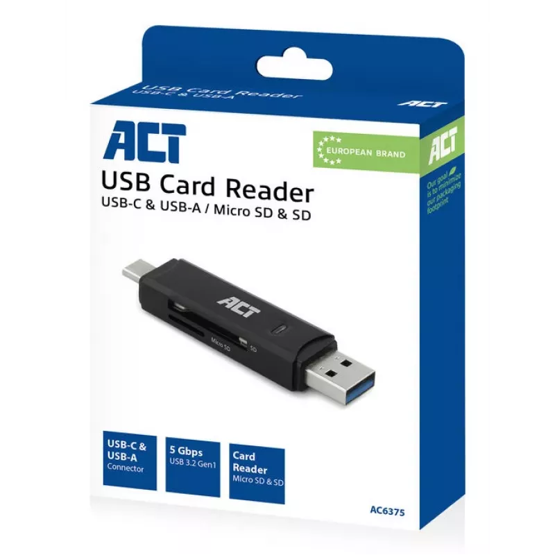 Karšu lasītājs ACT USB-C/USB-A 3.0 Melns