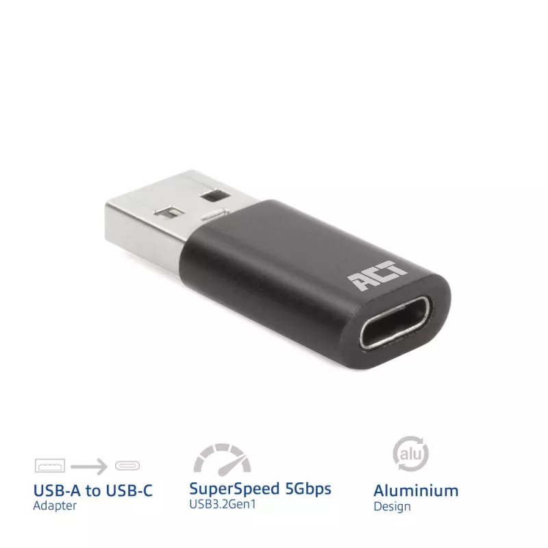 USB-A vīrišķais uz USB-C sievišķo adapteris ACT AC7376 melns