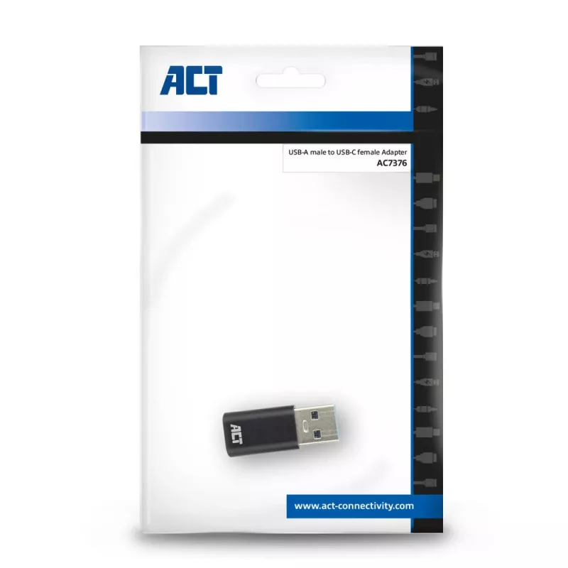 USB-A vīrišķais uz USB-C sievišķo adapteris ACT AC7376 melns