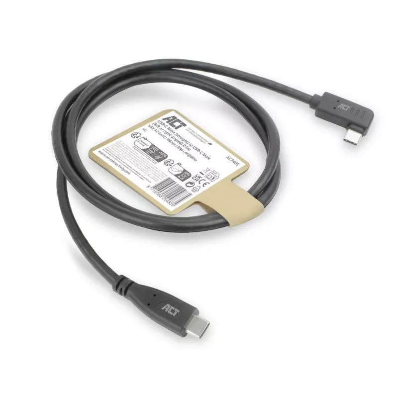 ACT USB 3.0 10Gbps 60W USB Type-C (taisns) uz USB Type-C (kreisā/labā leņķī) kabelis, 3 metri