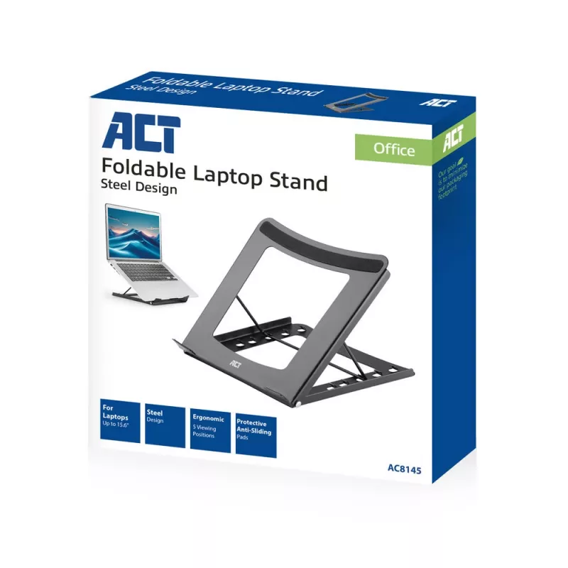 ACT AC8145 Portatīvā datora statīvs, 5 regulējami augstumi, Melns
