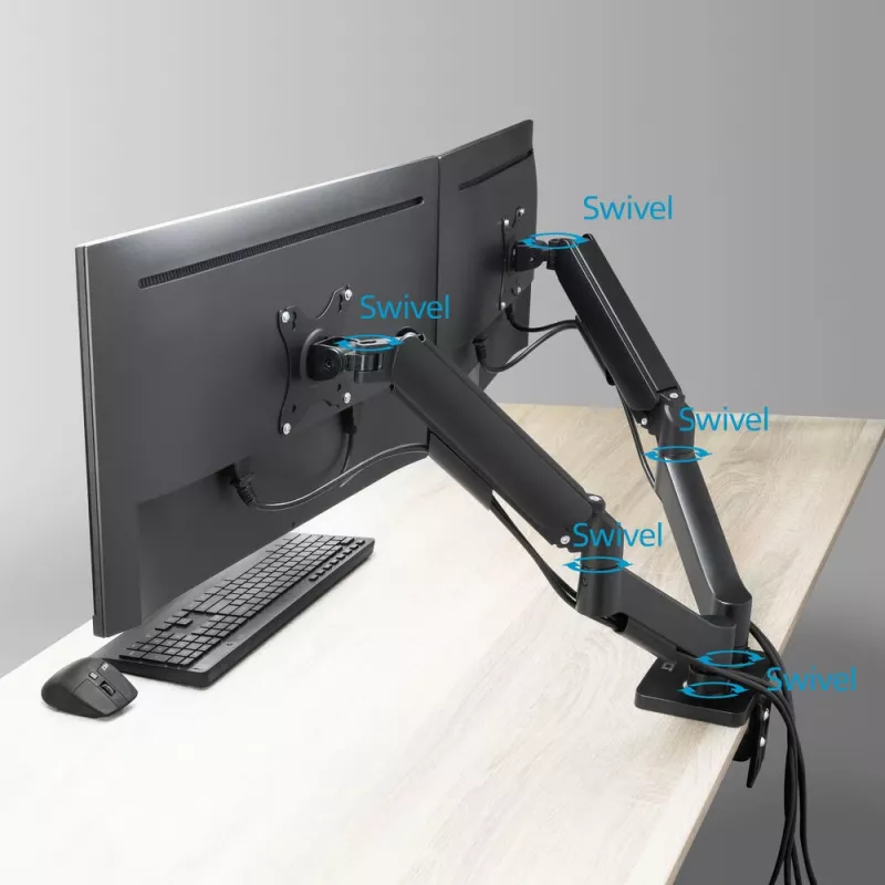 ACT monitora svira 35 collas, gāzes atspere, 2 monitori, Essentials, skava/caurums, 18 kg, 43,2 cm (17 collas), 88,9 cm (35 collas), 100 x 100 mm, melna