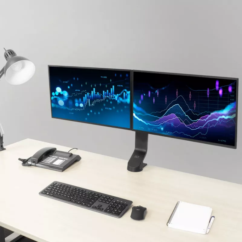 ACT Dual monitoru rokas biroja ātra augstuma regulēšana Skava/caurumstiprinājums 14 kg