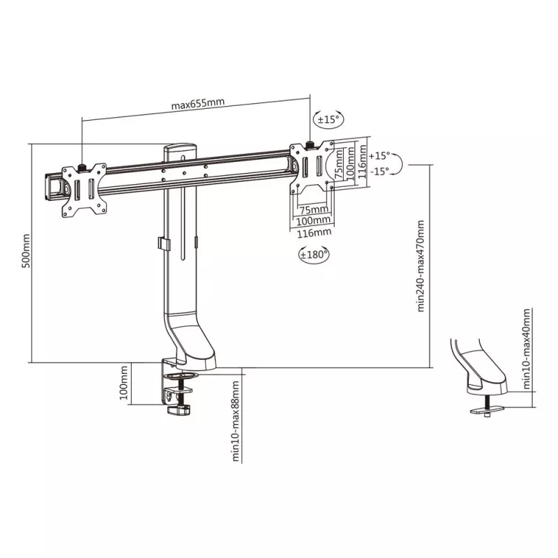 ACT Dual monitoru rokas biroja ātra augstuma regulēšana Skava/caurumstiprinājums 14 kg