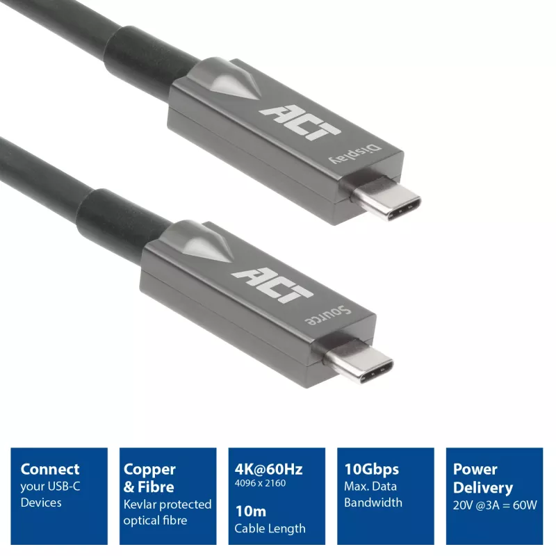 ACT USB-C 3.2 Gen2 Active Optical kabelis (AOC) savienojuma kabelis, 3m
