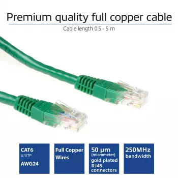 ACT zaļa 3 metru U/UTP CAT6 komutācijas kabelis ar RJ45 savienotājiem