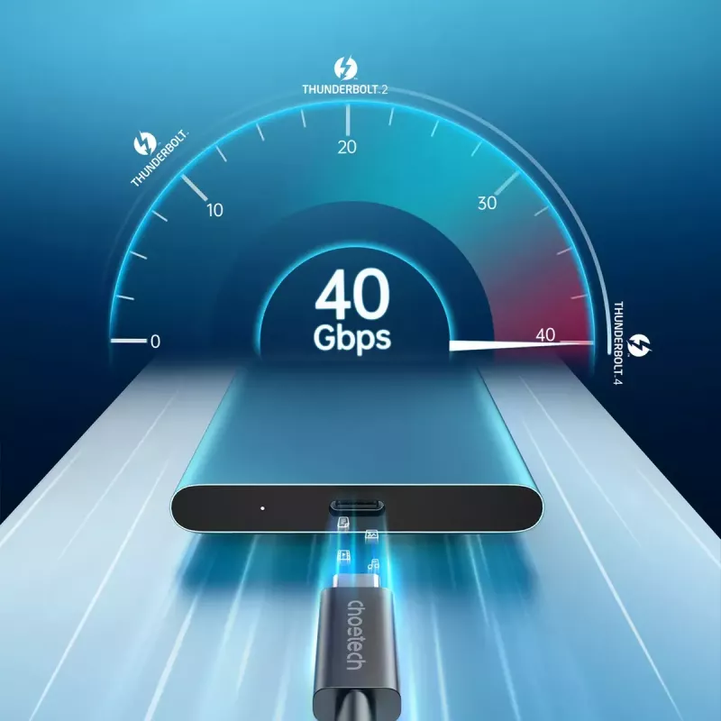 USB-C uz USB-C Thunderbolt 4 kabelis CHOETECH — 40 Gb/s, 100 W uzlāde
