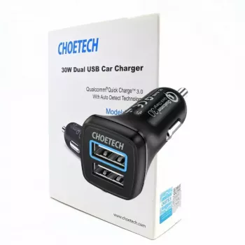 Strāvas lādētājs CHOETECH C0051 dubultais USB-A 36W QC3.0, melns