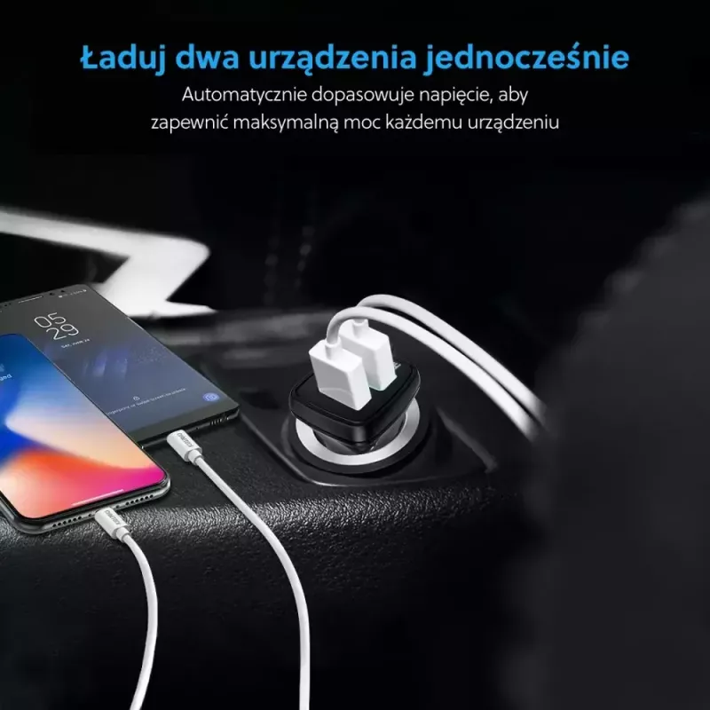 Strāvas lādētājs CHOETECH C0051 dubultais USB-A 36W QC3.0, melns