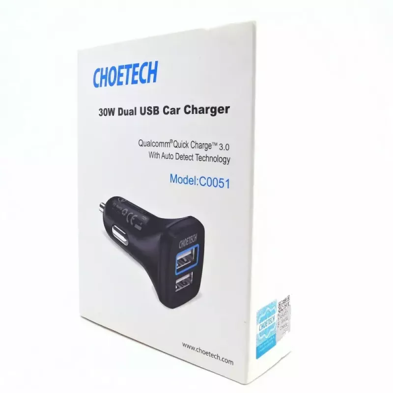 Strāvas lādētājs CHOETECH C0051 dubultais USB-A 36W QC3.0, melns