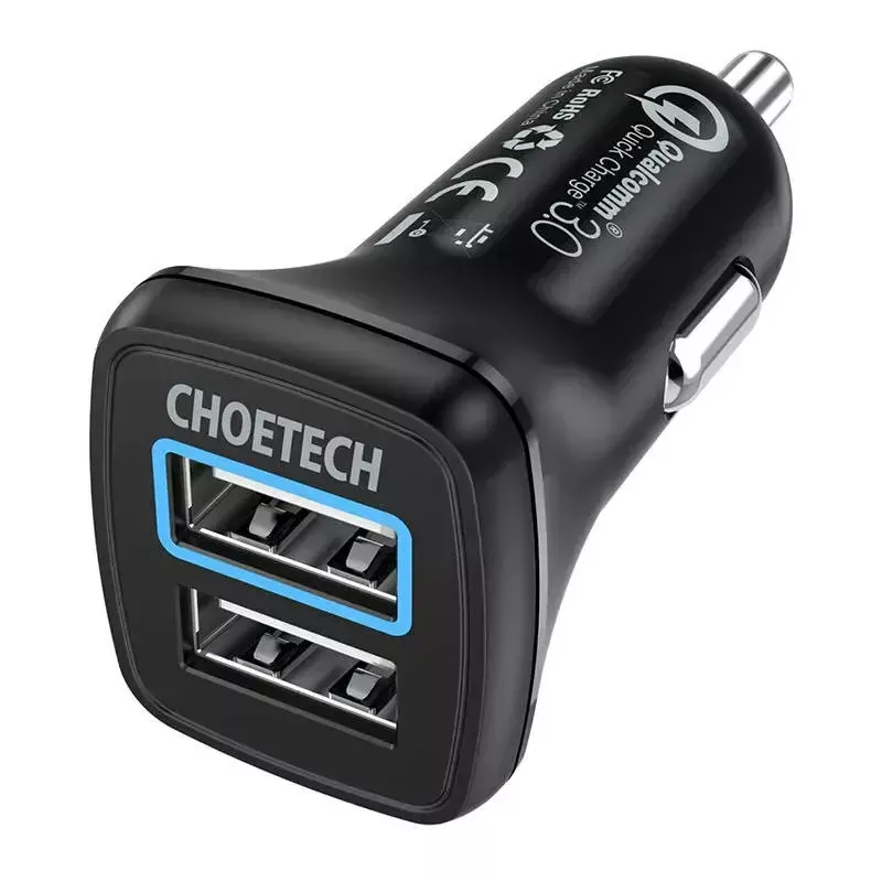 Strāvas lādētājs CHOETECH C0051 dubultais USB-A 36W QC3.0, melns