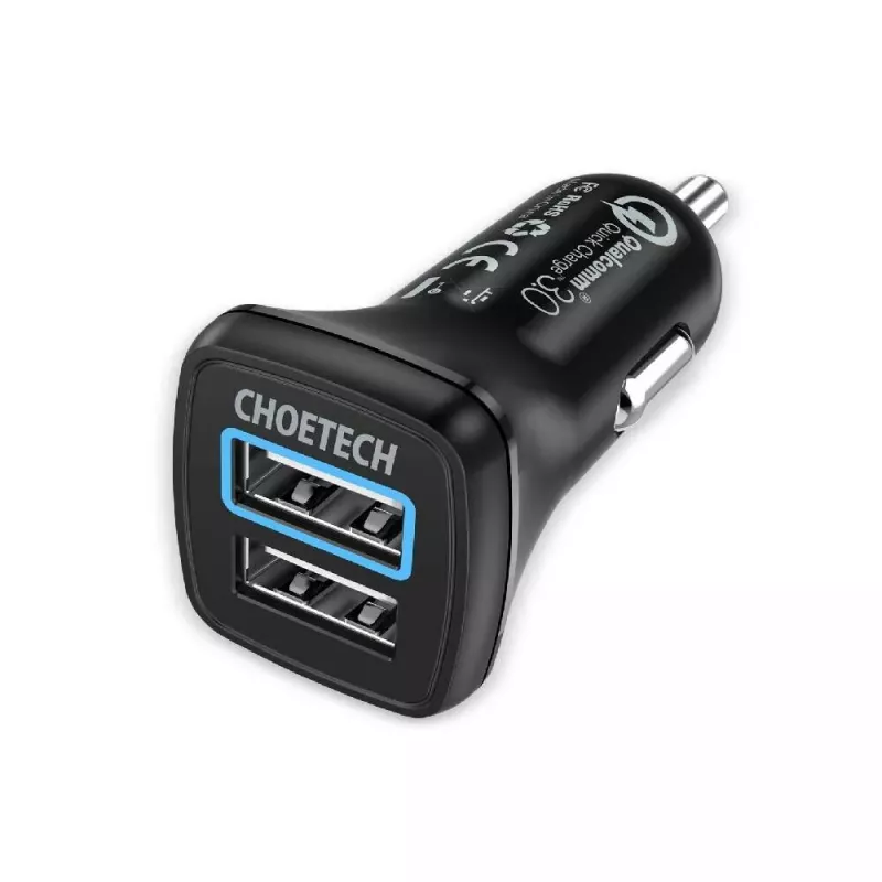 Strāvas lādētājs CHOETECH C0051 dubultais USB-A 36W QC3.0, melns