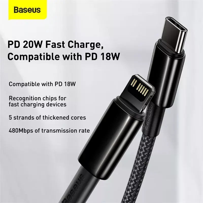Kabelis Baseus Tungsten Gold 1 m Melns Lightning uz USB C