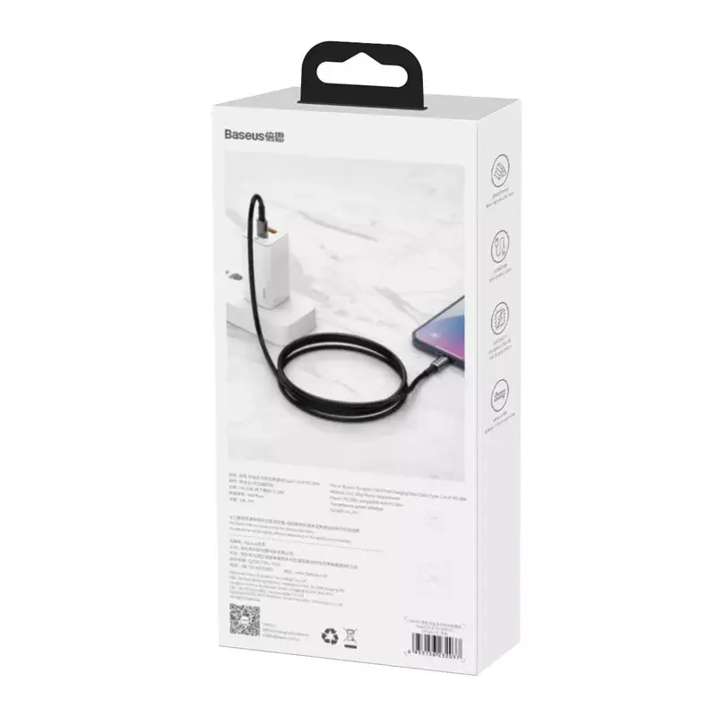 Kabelis Baseus Tungsten Gold 1 m Melns Lightning uz USB C