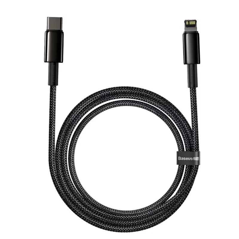 Baseus Tungsten Gold 2 m melns Lightning USB C kabelis