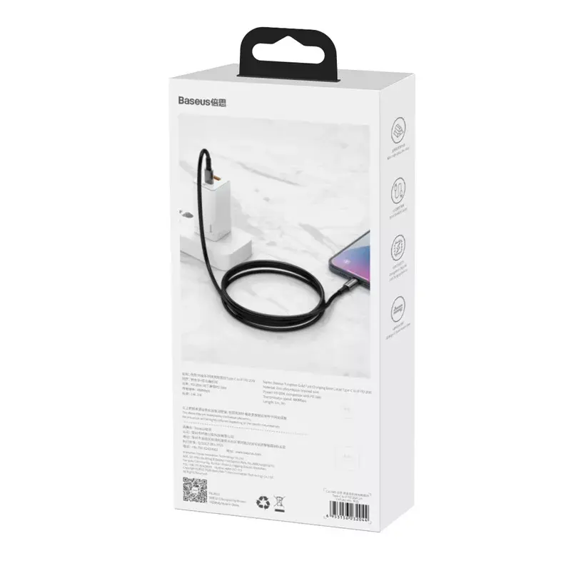 Baseus Tungsten Gold 2 m melns Lightning USB C kabelis