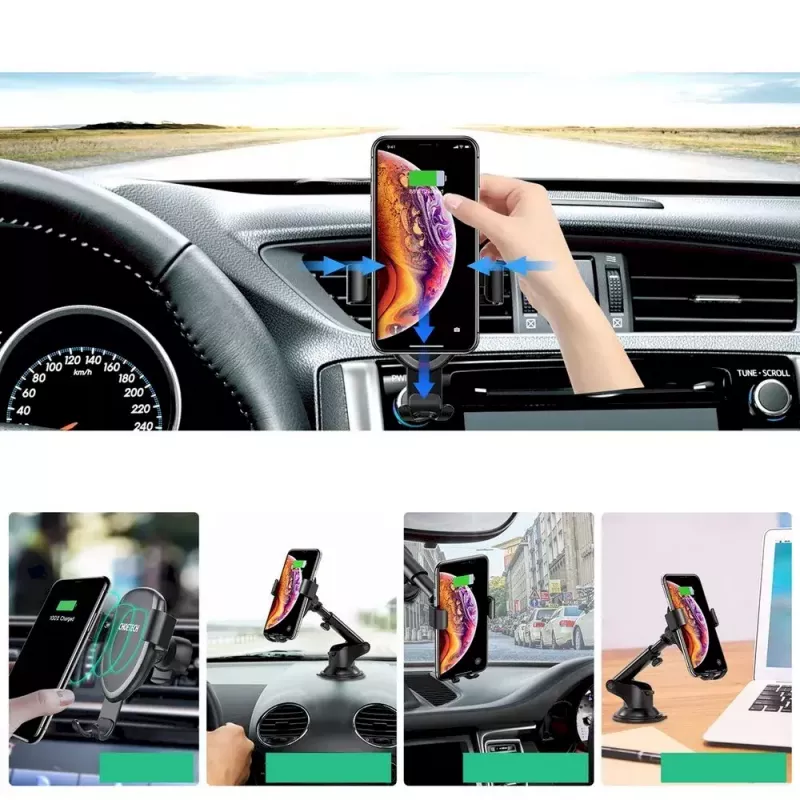 Automašīnas tālruņa turētājs CHOETECH T536-S ar 10 W bezvadu uzlādi, montāža uz paneļa/vējstikla