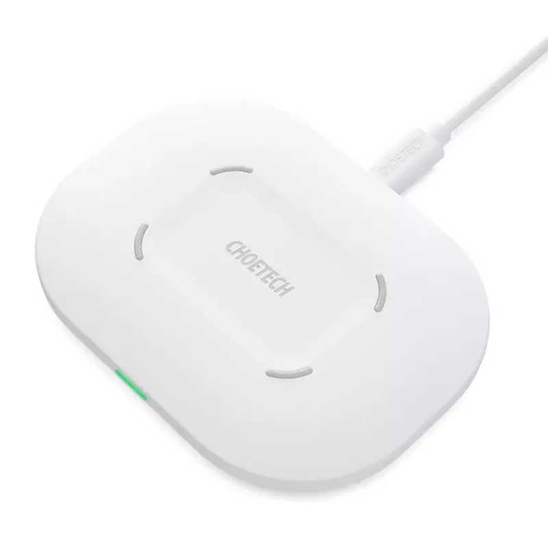 Bezvadu uzlādes paliktnis CHOETECH T550-F-v2 15W balts — ar Qi saderīgs 15 W ātrās bezvadu uzlādes lādētājs