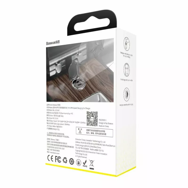 Sienas lādētājs Baseus VCHX-B0G 30W ar QC4.0 un PD3.0 atbalstu